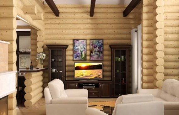 Отделка дома из оцилиндрованного бревна